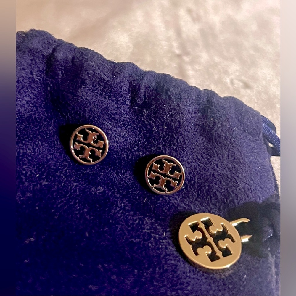 Tory Burch SILVER Logo Stud Earrings